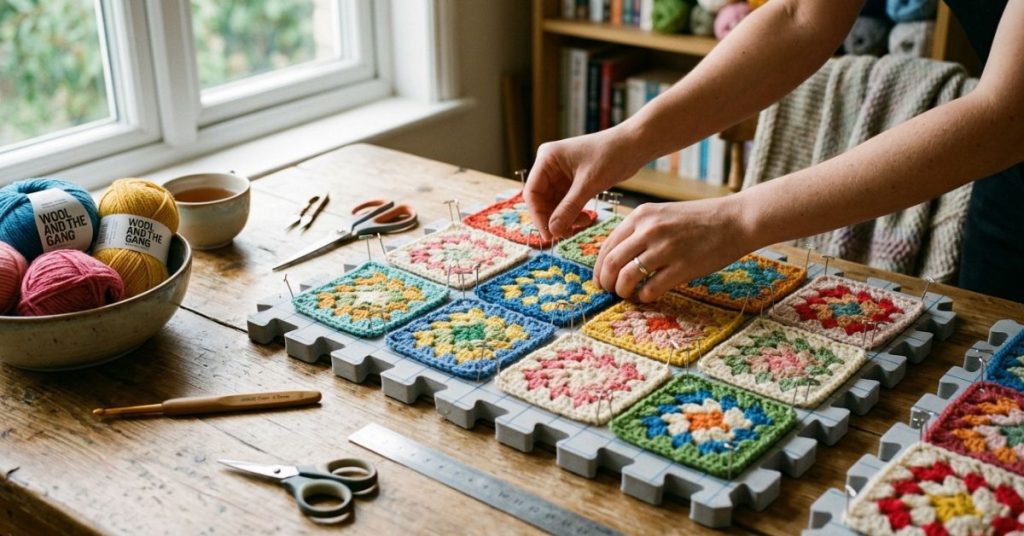 Borsa granny square il segreto del bloccaggio per allineare i bordi
