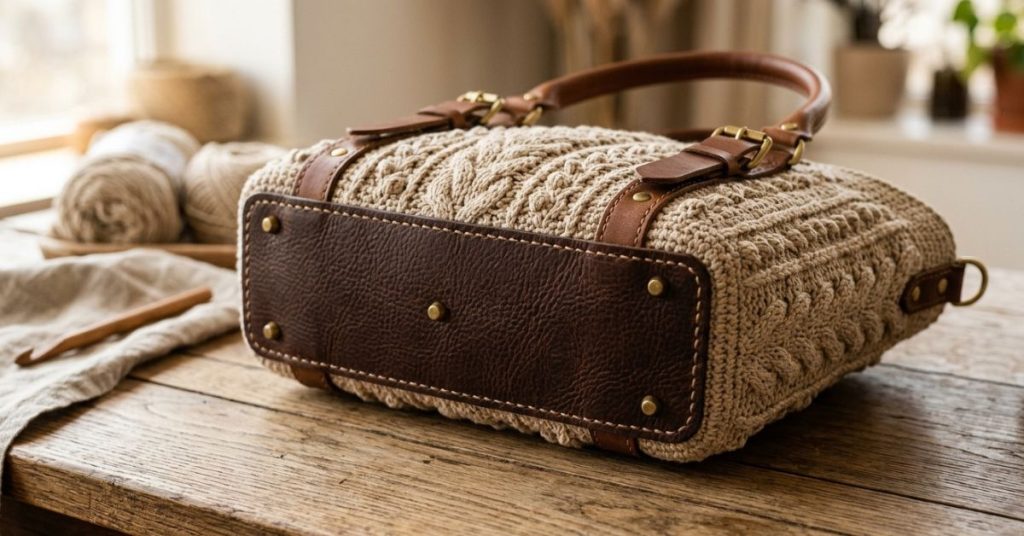 Borsa uncinetto uso questo fondo in pelle per raddoppiare la durata