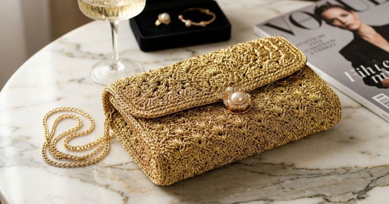 Pochette da sera con cordino oro la finitura che salva il lavoro